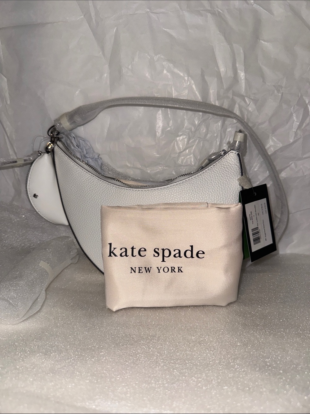 kate spade white pebble leather crescent shoulder bag with pouch